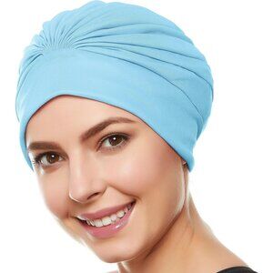 Beemo Swim Caps for Women Swimming Turban Polyester Latex Lined - Light Blue